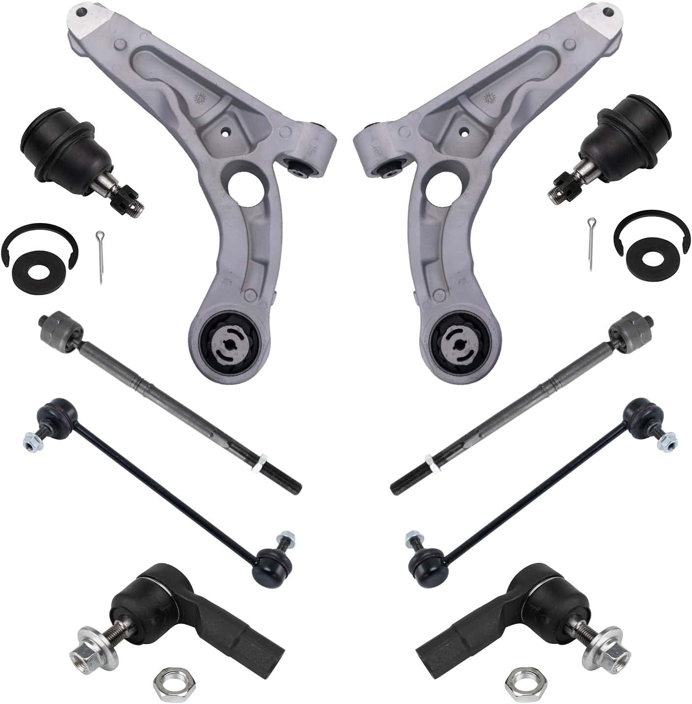 TRQ Front Steering & Suspension Kit Ball Joint Control Arm Sway Bar Stabilizer Link Tie Rod Compatible with 2014-2018 Jeep Cherokee