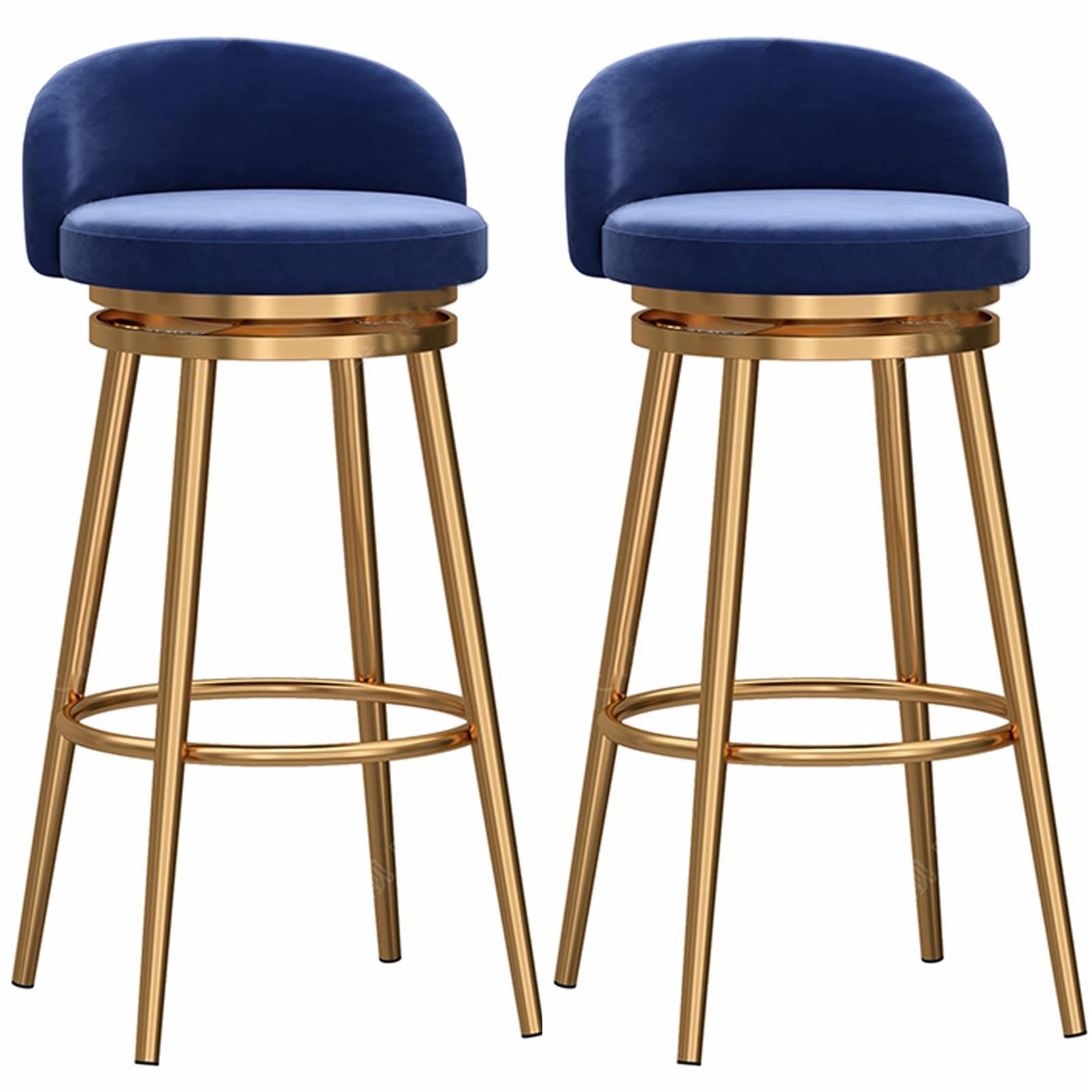 AYCDL 2pcs 360° Swivel Barstools Counter Height Stool Bar Stools, Velvet High Bar Chairs with Backrest and Footrest, Upholstered Stools for Kitchen Island,Blue-75cm