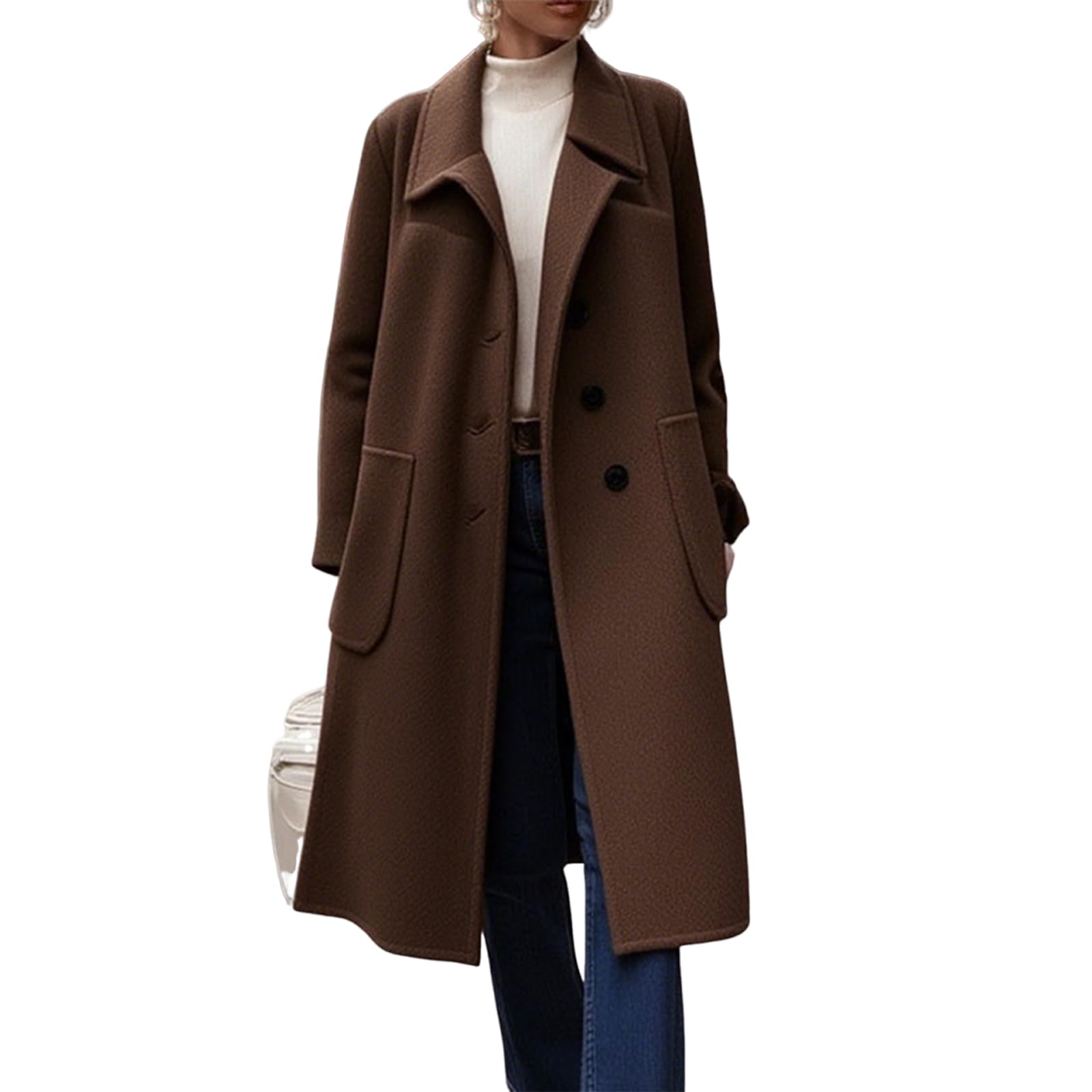 Wollmantel Damen Lang Winterjacke Braun Wintermantel Elegant Mäntel