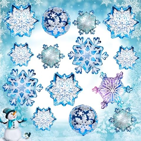JOICEE 14pcs Snowflake Balloons Snowflake Frozen Balloons for Christmas Winter Wonderland Party Decorations,Snowflake Aluminum Foil Mylar Balloons for New Year Birthday Theme Party Supplies. Cover