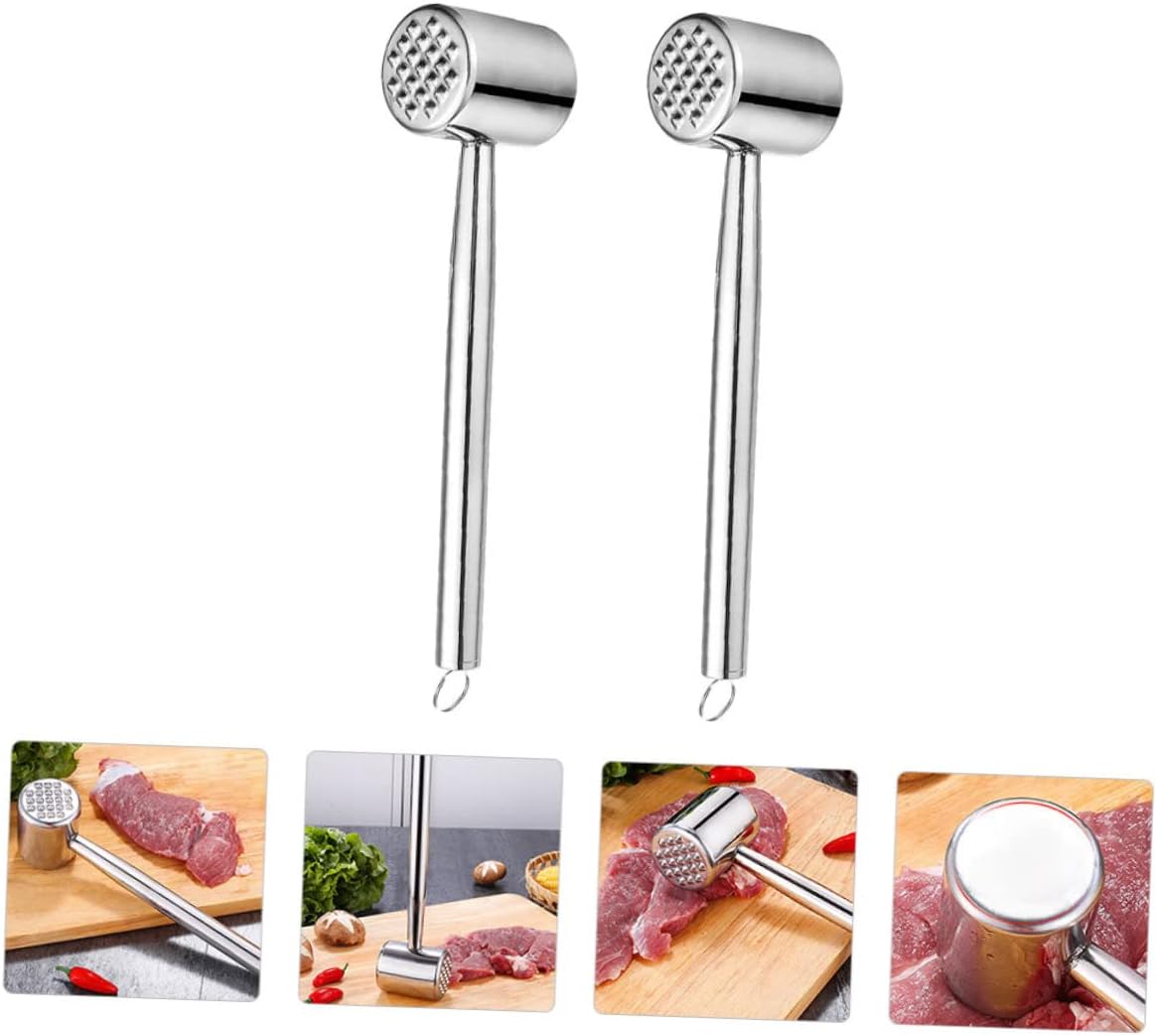 BESTOYARD 2Pcs Stainless Steel Meat Hammer Kitchen Tenderizer for Pork Steak and More Design Versatile Cooking Tool for Home and Restaurant Use