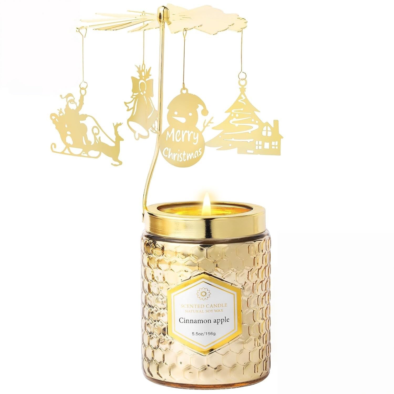 Christmas Rotatable Scented Candles Gift- Cinnamon Apple Candles- Merry Christmas Winter Holiday Gifts for Her, Mom, Sister, Wife(5 oz)