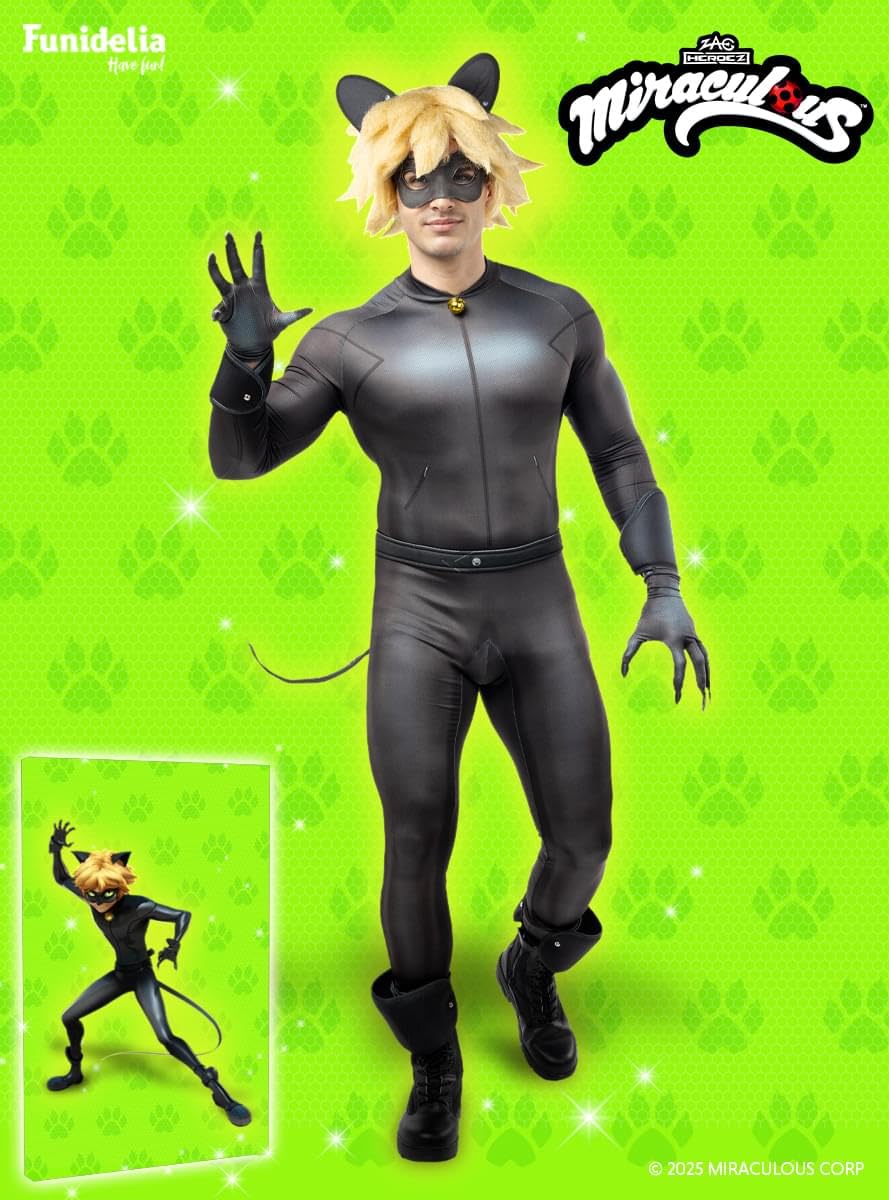 Funidelia Kostüm von Cat Noir für Männer - Ladybug für Herren, Offizielle Lizenz, Zeichentrickfilm, Ladybug - Verkleidung für Erwachsene für Partys, Karneval und Halloween