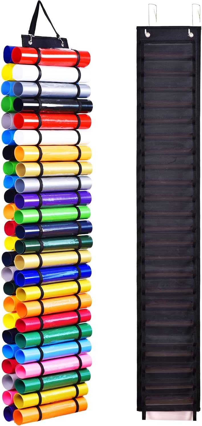 Vinyl Storage Rack, Vinyl Organizers Holder Holds up to 48 Rolls, Wall-Mount Vinyl Holder Bag for Craft Room Organizers and Storage (Black)