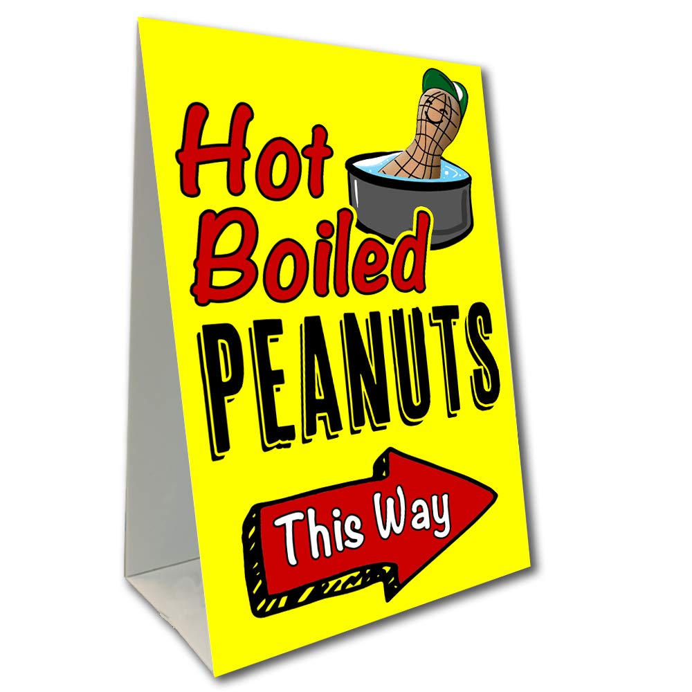 Hot Boiled Peanuts (Arrow) Economy A-Frame Sign 2 Feet Wide by 3 Feet Tall (Made in The USA)