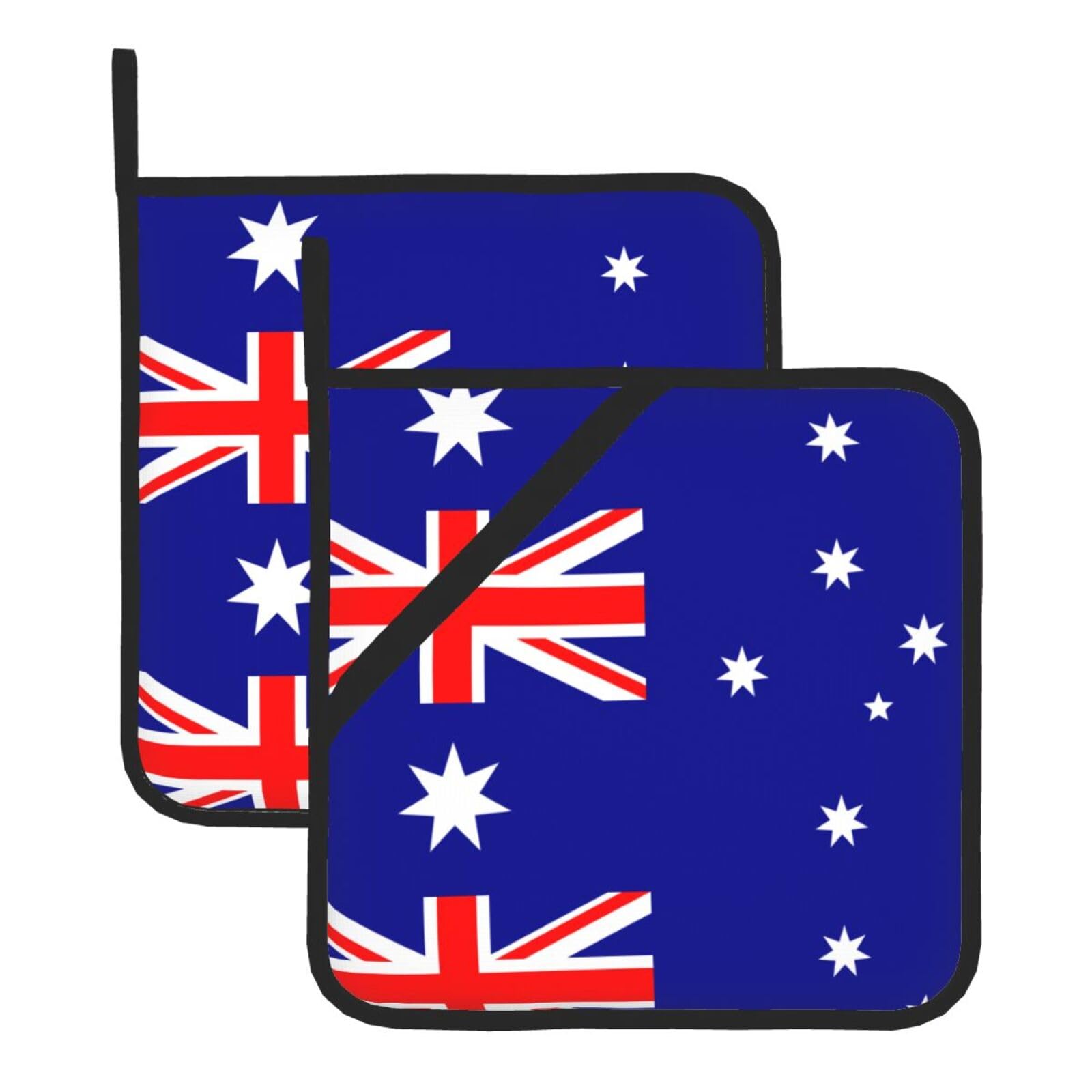 WHJDPP Australian flag Prints Square Hot Pads for Kitchen - Waterproof Pot Holders Set of 2, Durable Trivets with Pocket & Hanging Loop for Hot Dishes & Oven Use