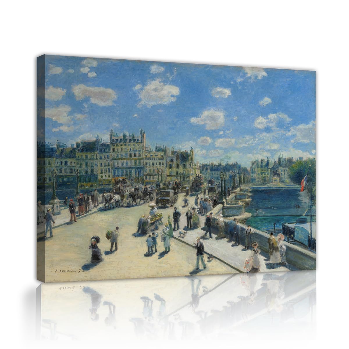 TOANGWALL Classic Paris Bridge Canvas Wall Art Entryway Pierre Auguste Renoir Le Pont Neuf Famous Impressionist Framed Poster for Lounge Decor 70x85cm