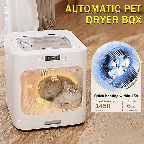 PET MARVEL Pet Dryer Box, Automatic Blow Dryer for Cat and Small Dog Hair, Smart Homothermal Temperature Control 360 Nature Wind Drying 60L Capacity