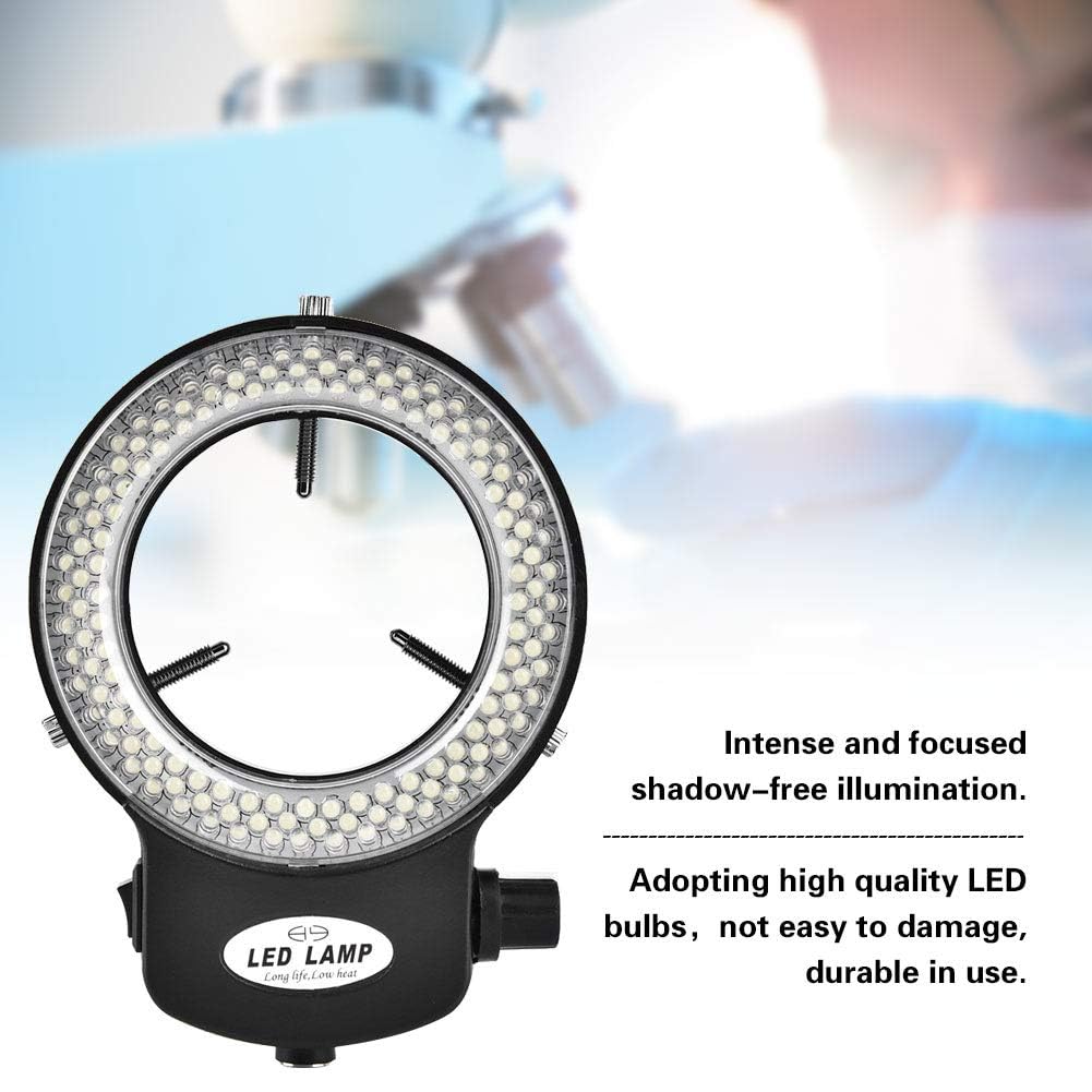 Lámpara LED de luz de Anillo de 140 Piezas para microscopio estéreo, cámara de microscopio 144 Perlas LED Fuente de luz Brillo Lámpara de Anillo Ajustable, luz de Anillo de microscopio LED(Negro)
