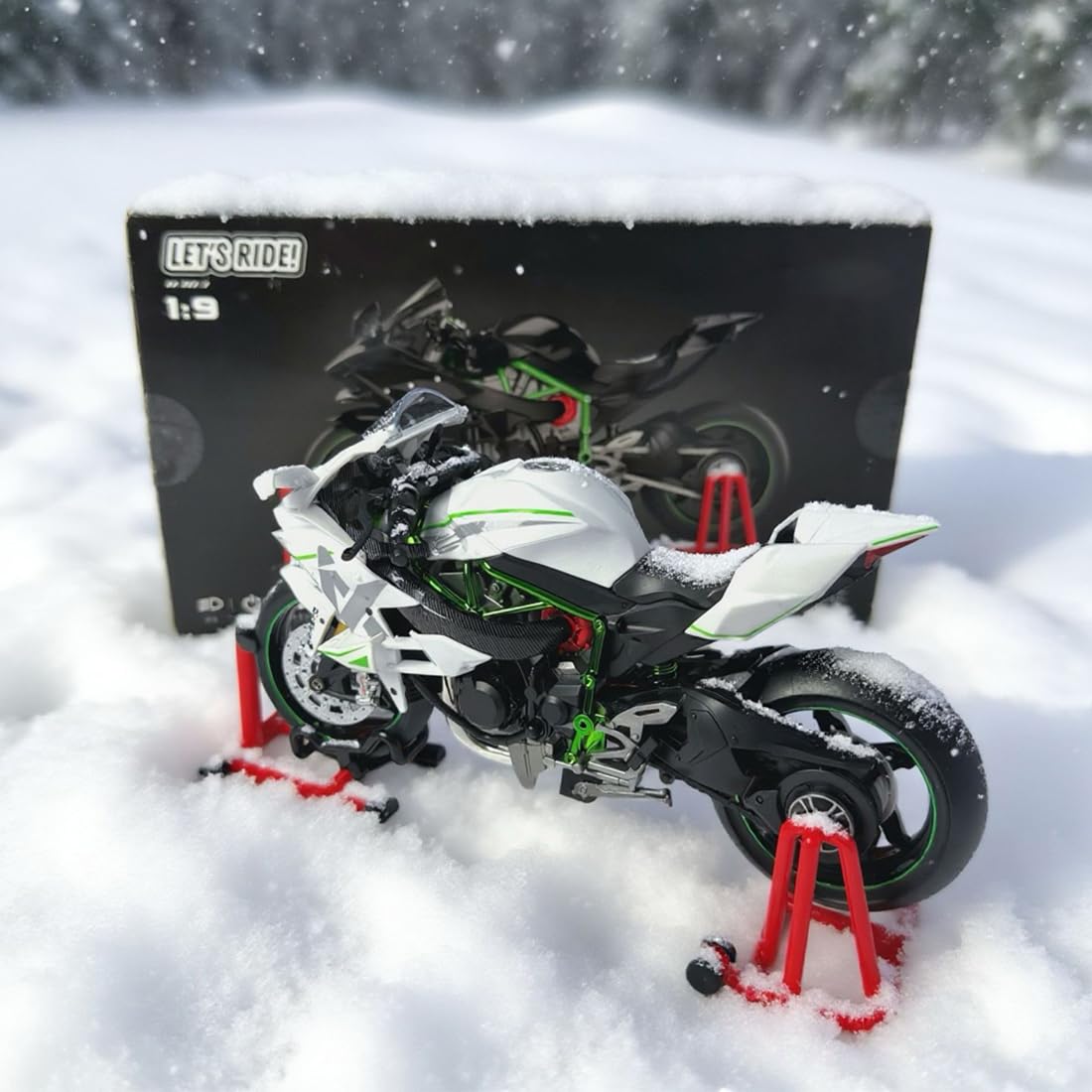 Modello di moto, scala 1:9, H2, in lega, dinamico, simulazione di scarico, nebbia d'acqua, modello meccanico da esposizione, modello di moto da collezione con parti mobili