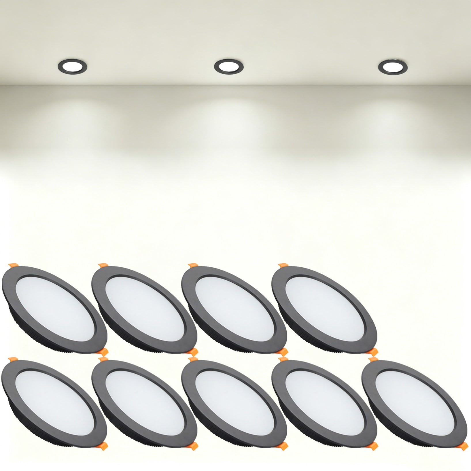 VOGHMOLD 18W Ultra Slim LED Downlight Recessed Ceiling Light 5 inch, 4000K Spot Lights Black Aluminum Trim, Cut Φ150-160mm, AC110-240V Panel Lighting for Office Hallway Closet, 9 Pack