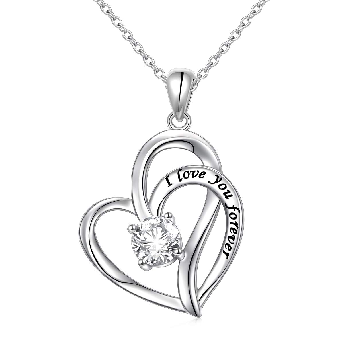 925 Sterling Silver Cubic Zirconia I Love You Forever Heart Pendant Necklace for Women Teen Girls Birthday Gift