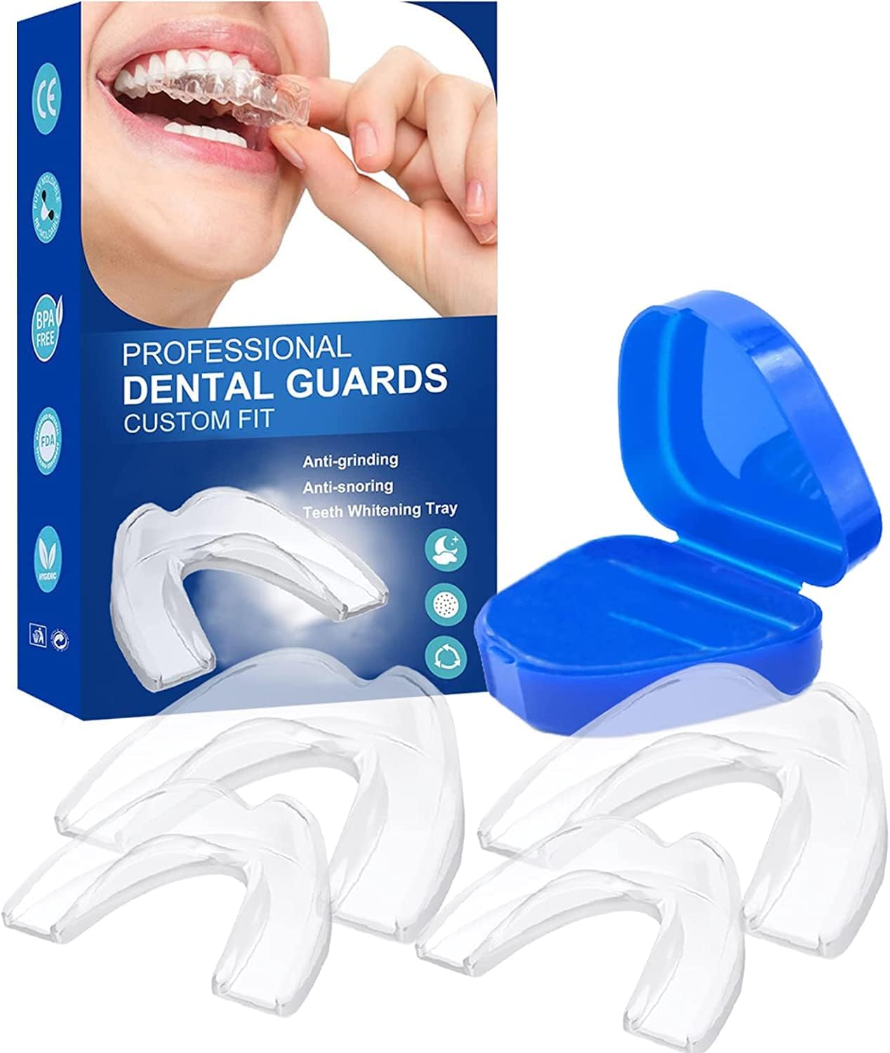 Mouth Guard, 4 Pack Moldable Mouth Guard for Clenching Teeth at Night with Hygiene Case, Night Guard for Teeth Grinding (ncluding 2 Regular and 2 Heavy Duty Guard)