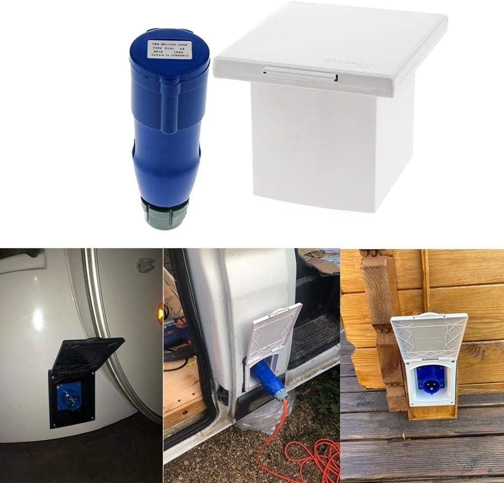 220V-240V 16A External Flush Hook Up Inlet Socket Waterproof Socket Plug for RV Camper Motorhome Trailer Caravan Truck Car
