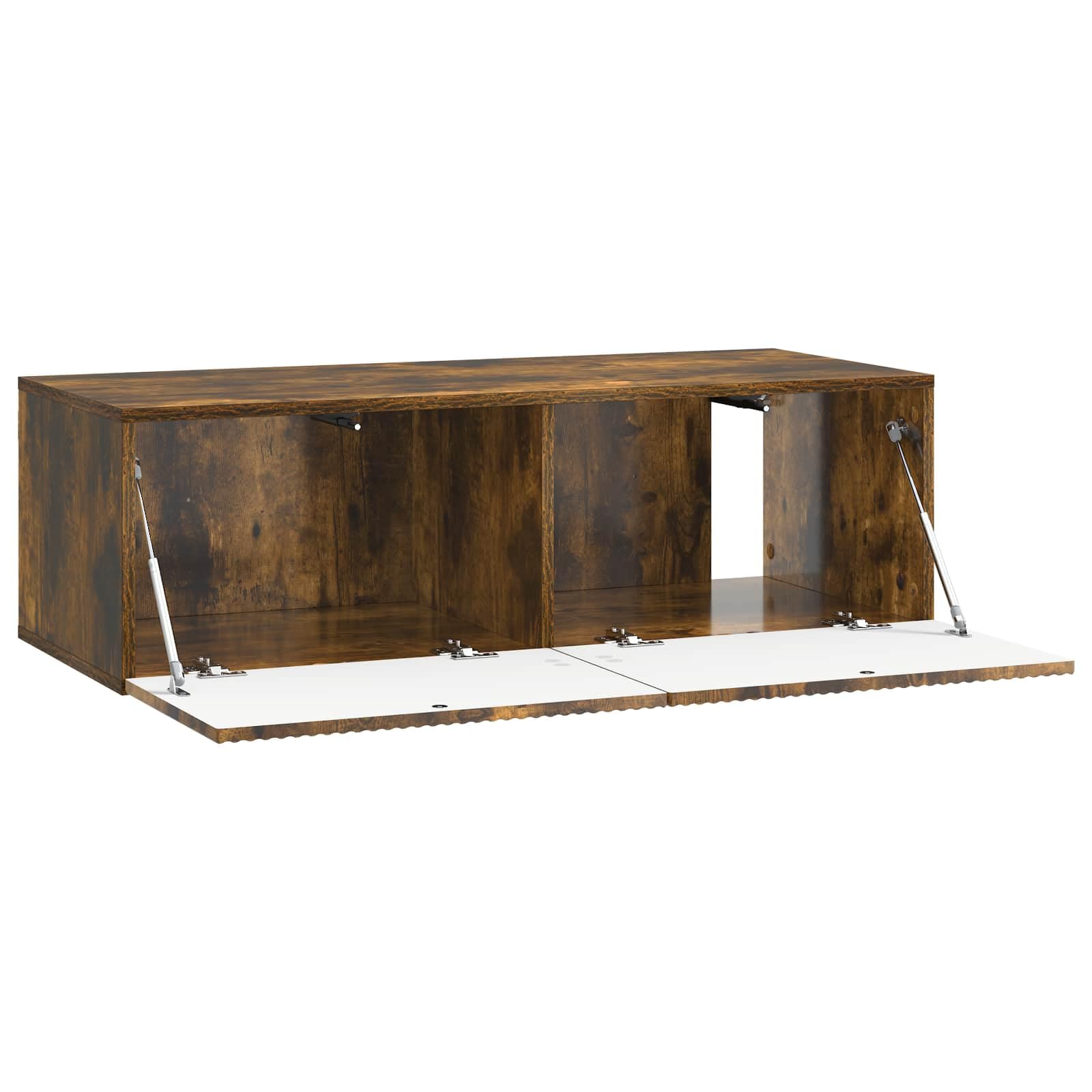 Wandmontierter TV-Schrank Geräucherte Eiche, 98 x 41 x 30 cm Schwebendes TV Lowboard aus Holzwerkstoff, Platzsparender Fernsehschrank mit 2 Türen für Wohnzimmer & Media Center