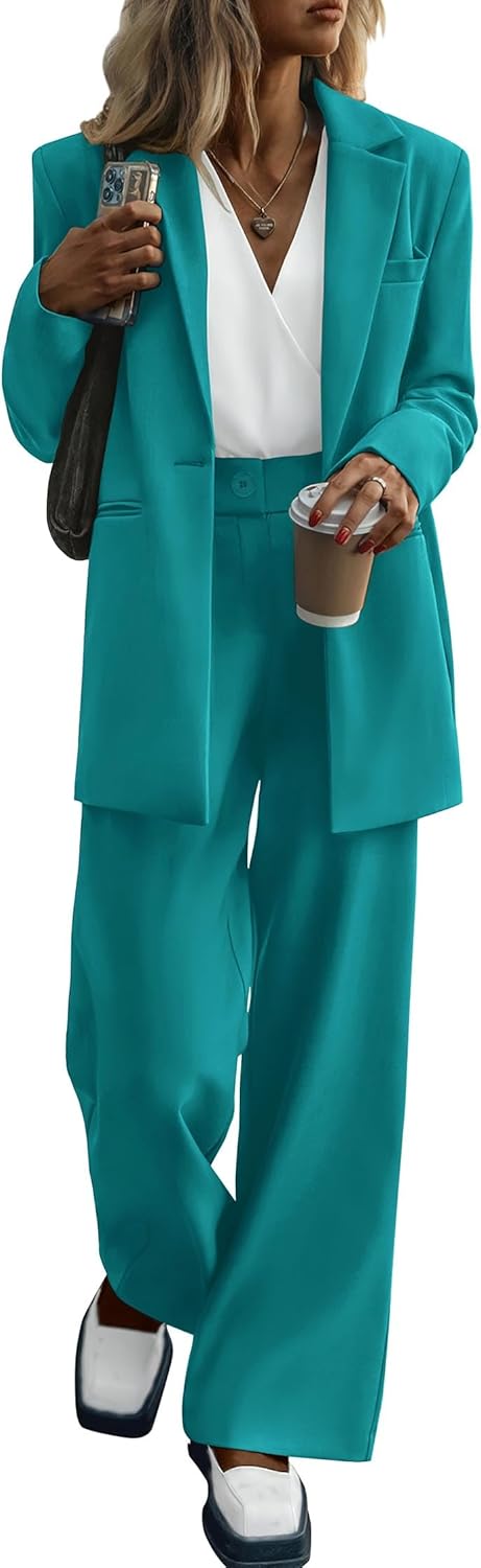 KIRUNDO Women Suits 2 Piece Set Business Casual Dressy Oversized Blazer Jacket and Wide Leg Dress Pantsuits Formal Outfits
