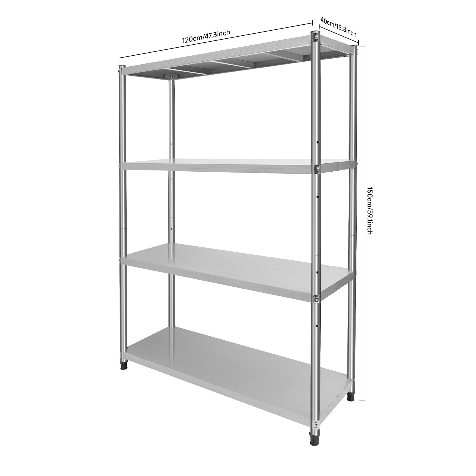 Tavolo da lavoro a 4 livelli in acciaio inox, da cucina, 120 x 40 x 150 cm, Argento