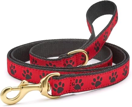 Up Country, Dog Lead Red Black Paw Pattern Leash with D-Ring, 5 Foot 5 Foot 1" Wide