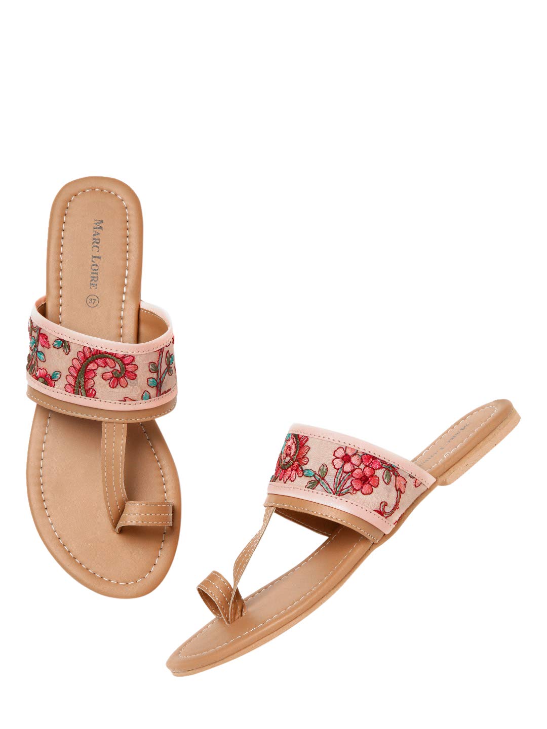 Marc Loire Womens Pink Embroidered Tan Brown Slip On Flip Flop Ethnic Flats Chappals, 4 UK (B082NLWYQ4) Amazon Price History, Amazon Price Tracker