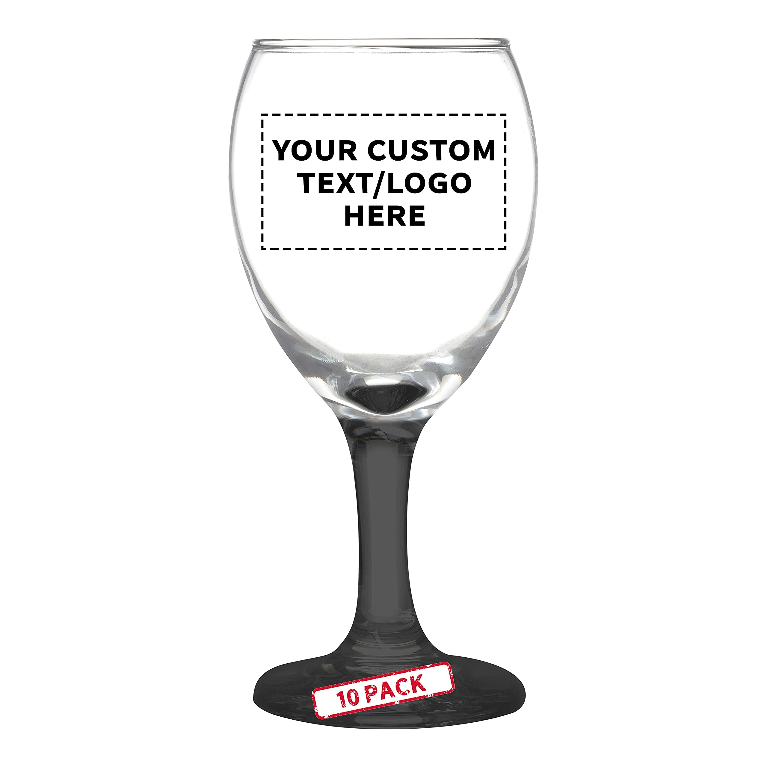 DISCOUNT PROMOS 10 Aragon Wine Glasses Set, 8.5 oz. - Personalized Text, Logo - High standard, USA made - Black