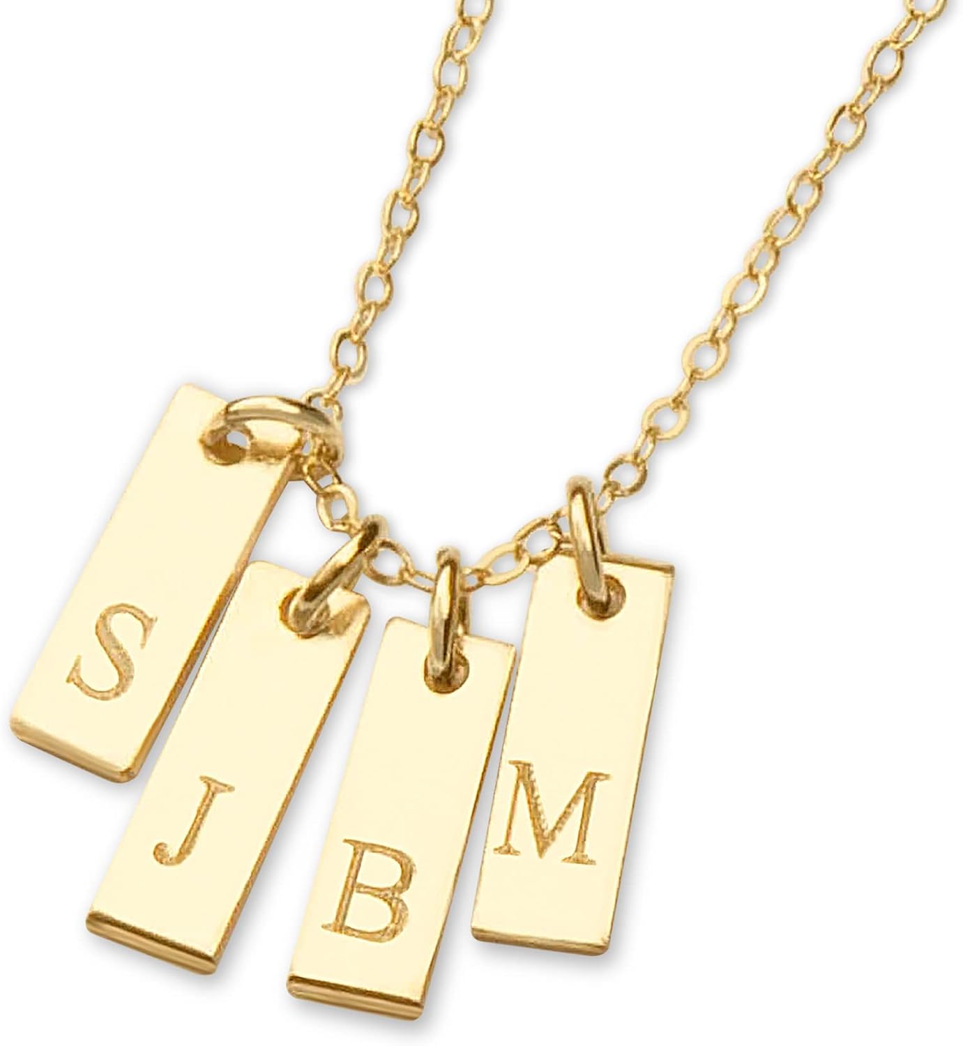 Custom Small Rectangle Bar Necklace, Kids Initials, Children, Mother's Family Jewelry, Pendants, Gold Filled, Rose, Sterling Silver (CG279N_4X13).