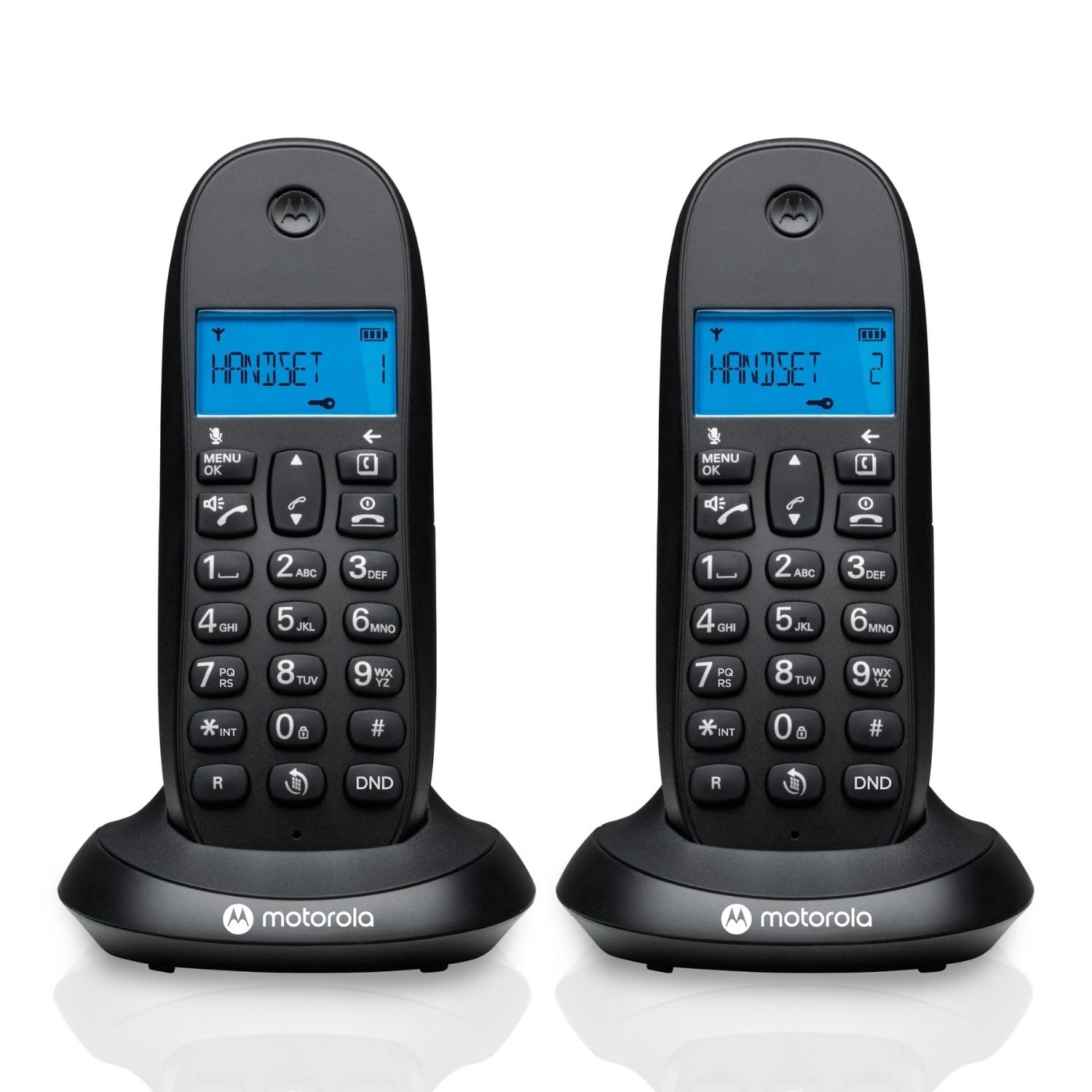 Motorola C1002CB+ - Pack de 2 Teléfonos Inalámbricos Digitales DECT - Modo Call Blocking, Identificador de Llamadas, Manos Libres, Agenda 50 números, Pantalla Retroiluminada - Color Negro