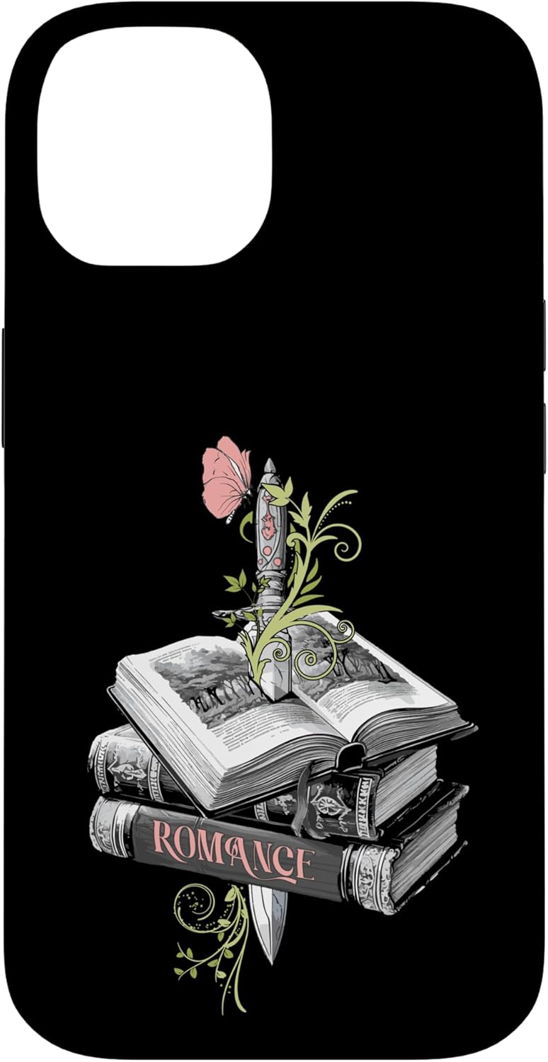 iPhone 15 Books and Dagger With Florals Women Dark Romance Booktrovert Case