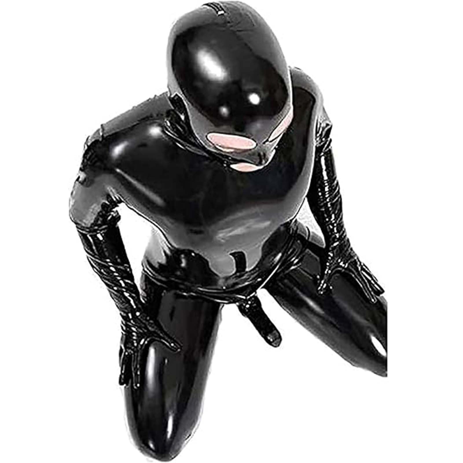 Générique Hommes Bobysuit PVC Cuir Verni Brillant Combinaison Latex Respirant Boîte De Nuit à l'aise Sexy Wet Look Catsuit Fermeture éclair Cuir Verni Bobysuit Vêtements De Club,Noir,M