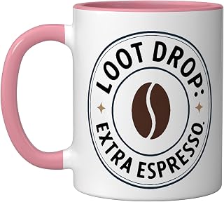 Loot Drop Extra Espresso Gamer Coffee Power Up Ceramic Mug, Pink/White, 11oz