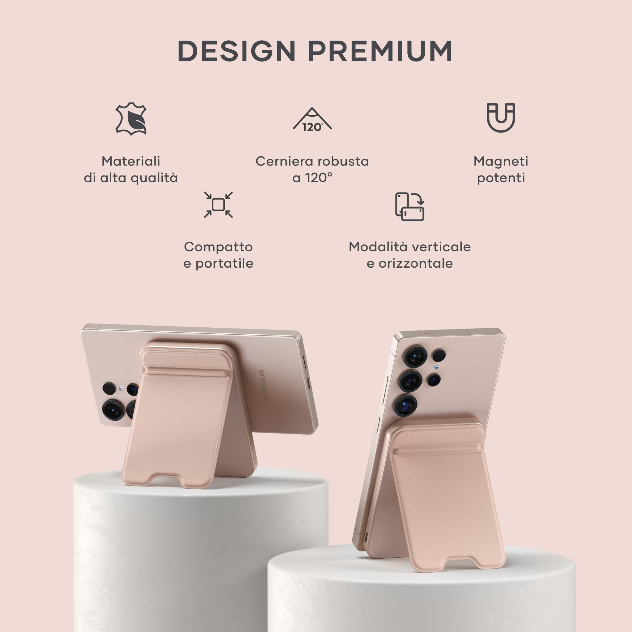 SATECHI OntheGo Power Bank MagSafe 5000mAh, Qi2, Supporto Integrato, Rosa | Ricarica wireless rapida 15W per iPhone e Android, compatibile con iPhone 17-12 e altro