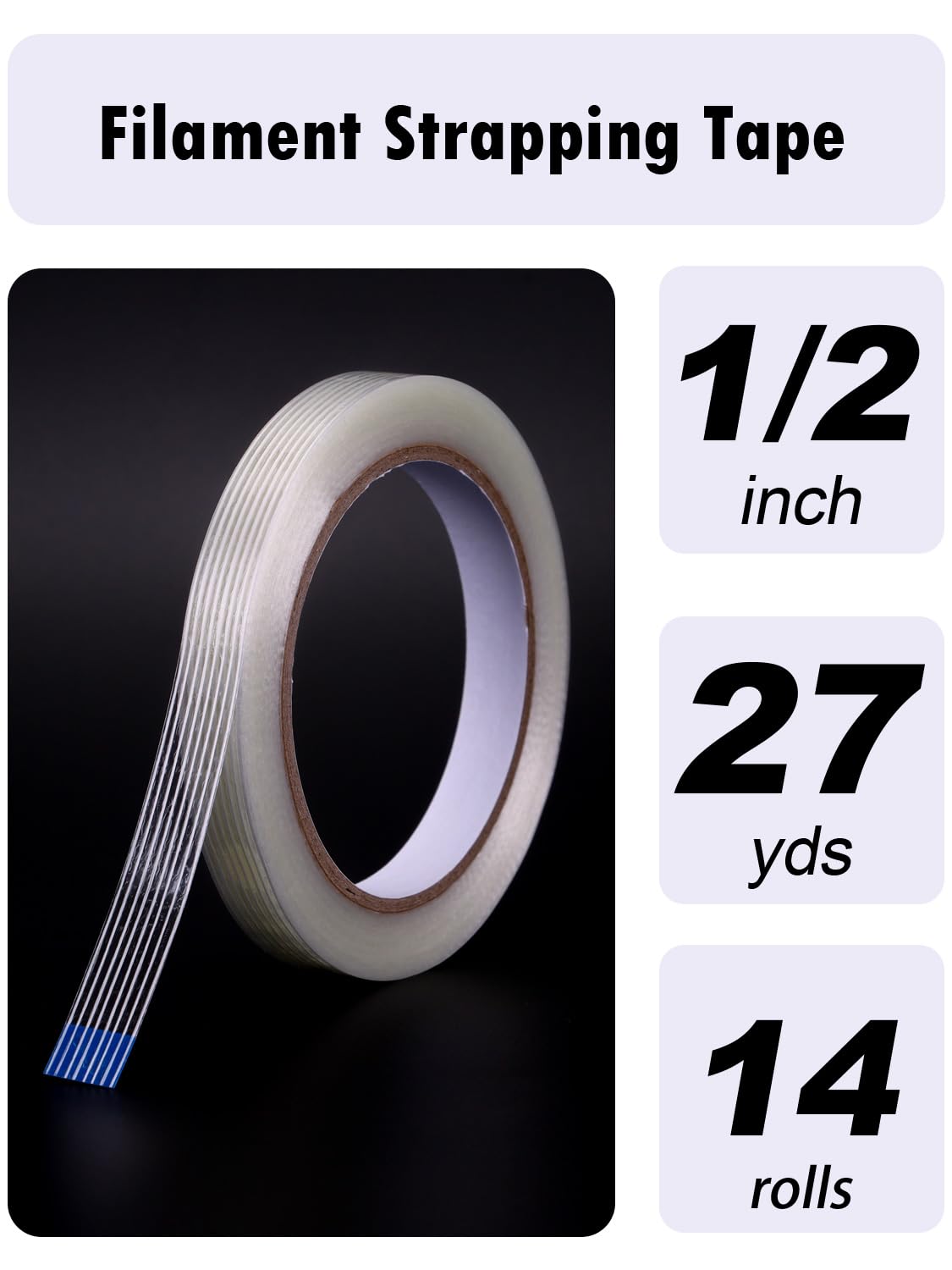 Monofilamentband, 1,27 cm, starkes, verstärktes Filamentband, transparent, glasfaserverstärkte Verpackung (14 Rollen, 378 Yards insgesamt)