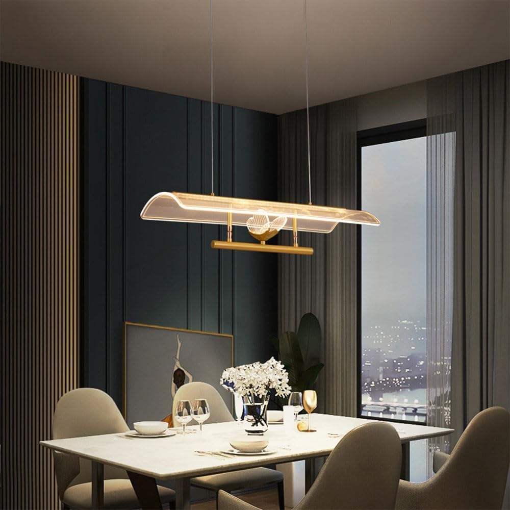 HYJAUSXB Luxurious Gold Chandelier Pendant Light for Dining Room Modern Dimmable LED Hanging Lamp with Aluminium Frame Stylish Ceiling Suspension Lighting Fixture Decoration and Ambiance