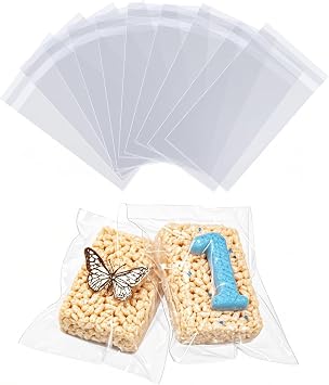 200pcs 4x6Inches Rice Krispie Treat Bags Cookies Cakesicle Bags Individually Wrapped Treat Packaging for Soap Browine Chocolate Truffle Candy Gift Wedding Birthday Party Favors