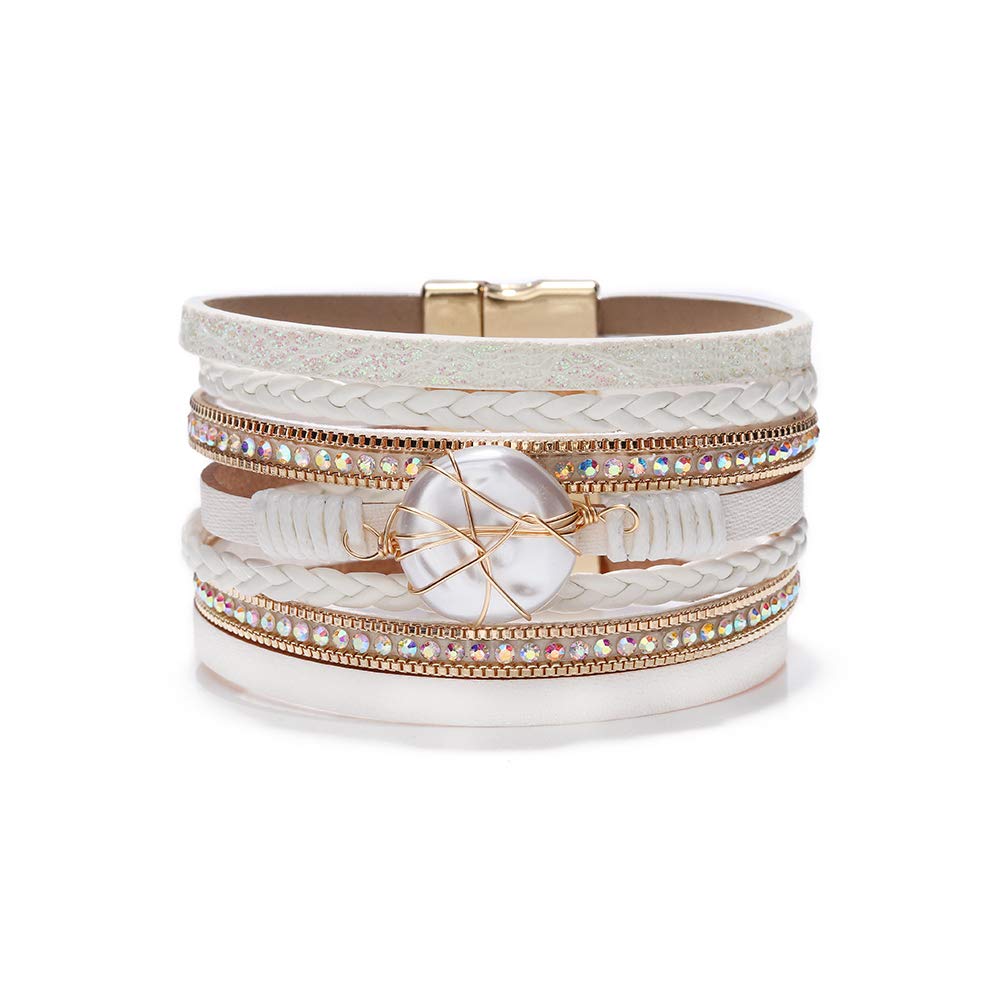 Fesciory Leather Wrap Bracelet for Women, Boho Western Layered Cuff Jewelry | Stackable Bracelets, Easy-On Clasp, Daily Wear, Pairs with Boho Western Outfits, Gift for Women