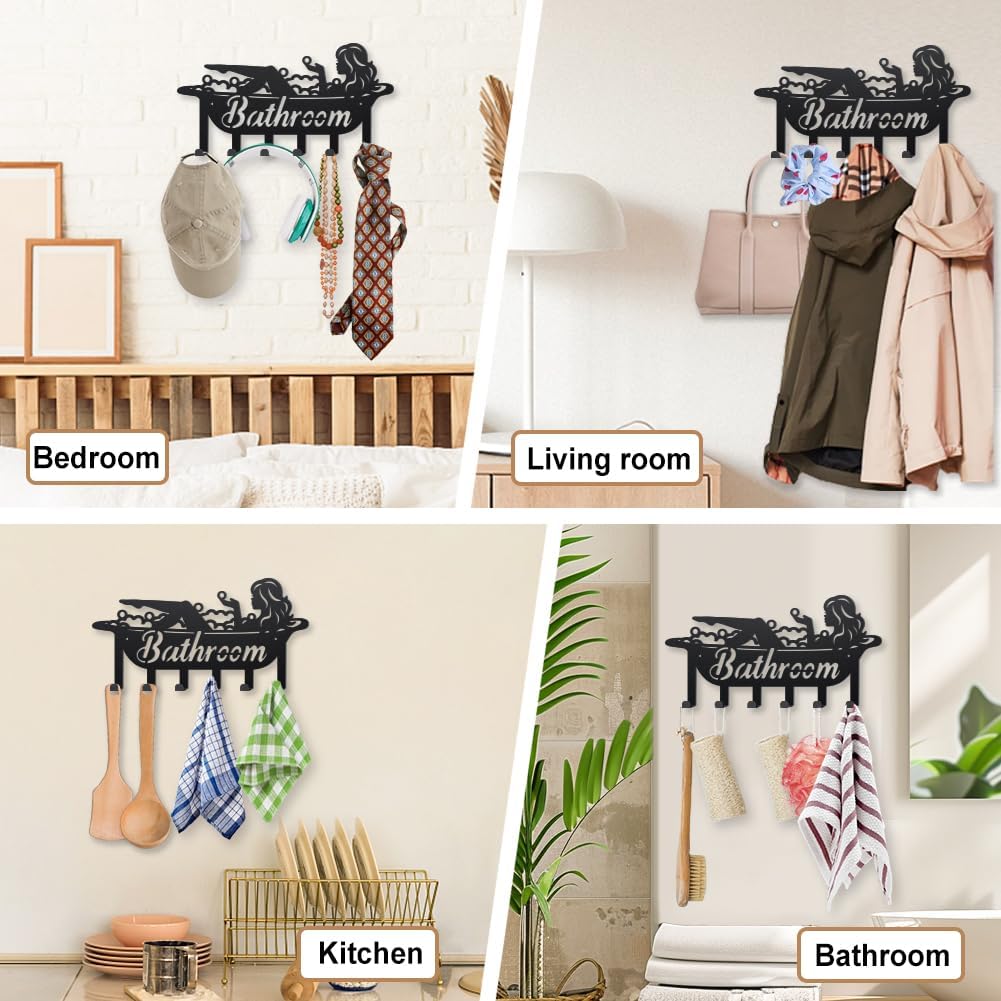 MAYJOYDIY Bathroom Women Metal Key Holder for Wall Bathtub Lady Coat Rack Wall Mounted 15.7×8.1inch Key Hook Organizer Rack with 6 Hooks for Gift Coats Hats Towels Bags Hanging