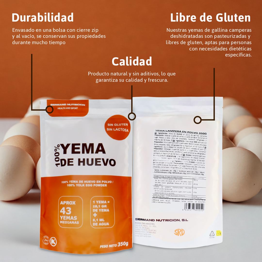 Yema de Huevo en Polvo 350g Yemas de Huevos Camperos Sin Aditivos Sin Lactosa Bolsa Zip