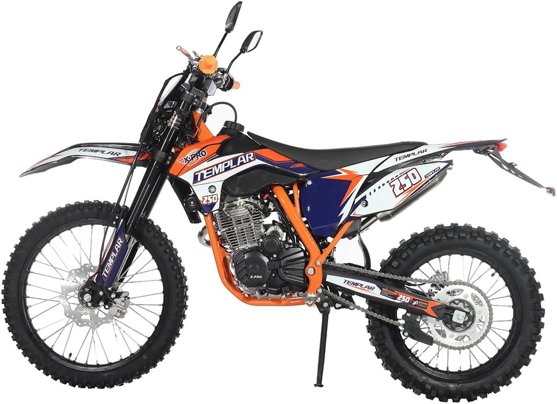 X-PRO Templar 250cc Dirt Bike with All Lights and 5-Speed Manual Transmission, Electric/Kick Start! Big 21"/18" Wheels! Zongshen Brand Engine!