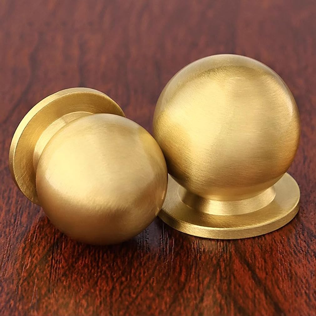4pcs Round Solid Brass Knobs Antique Cabinet Drawer Small Handle Modern Minimalist Pulls (Gold)