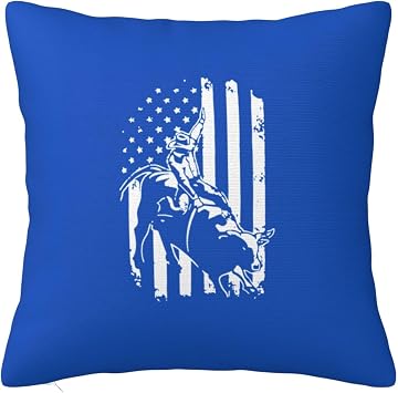Bull Riding American Flag Throw Pillow Covers 24x24 Inch - Soft Decorative Pillowcases for Couch, Bed & Sofa - Indoor Living Room Home Decor