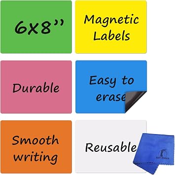 Write On Magnets Dry Erase for Fridge - 6 Pack - 8x6 in Whiteboard Magnetic Labels Writable Magnet Sheets Notes - Reusable Magnetized Dry Wipe White Boards for Home and Office