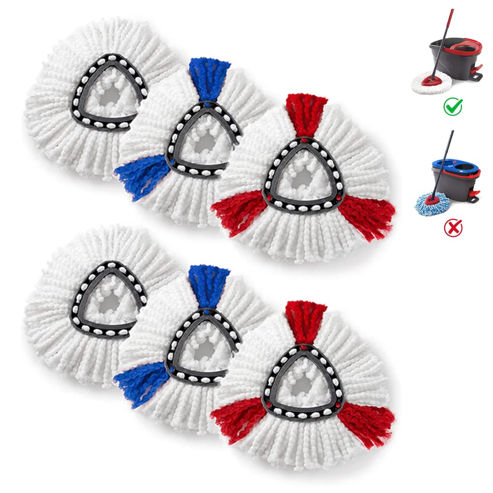 Bonus Life 6 Pack Mop Head for O-Cedar EasyWring Spin Mop, Microfiber, Blue, Floor, Replacement Head