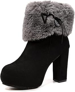 [イグル] レディース ショートブーツ サイドジップ チャンキーヒール ファー 大きいサイズ 10cmヒール プラットフォーム ハイヒール 太めヒール 痛くない 歩きやすい 小さいサイズ ブーティー カジュアル 防寒 履きやすい