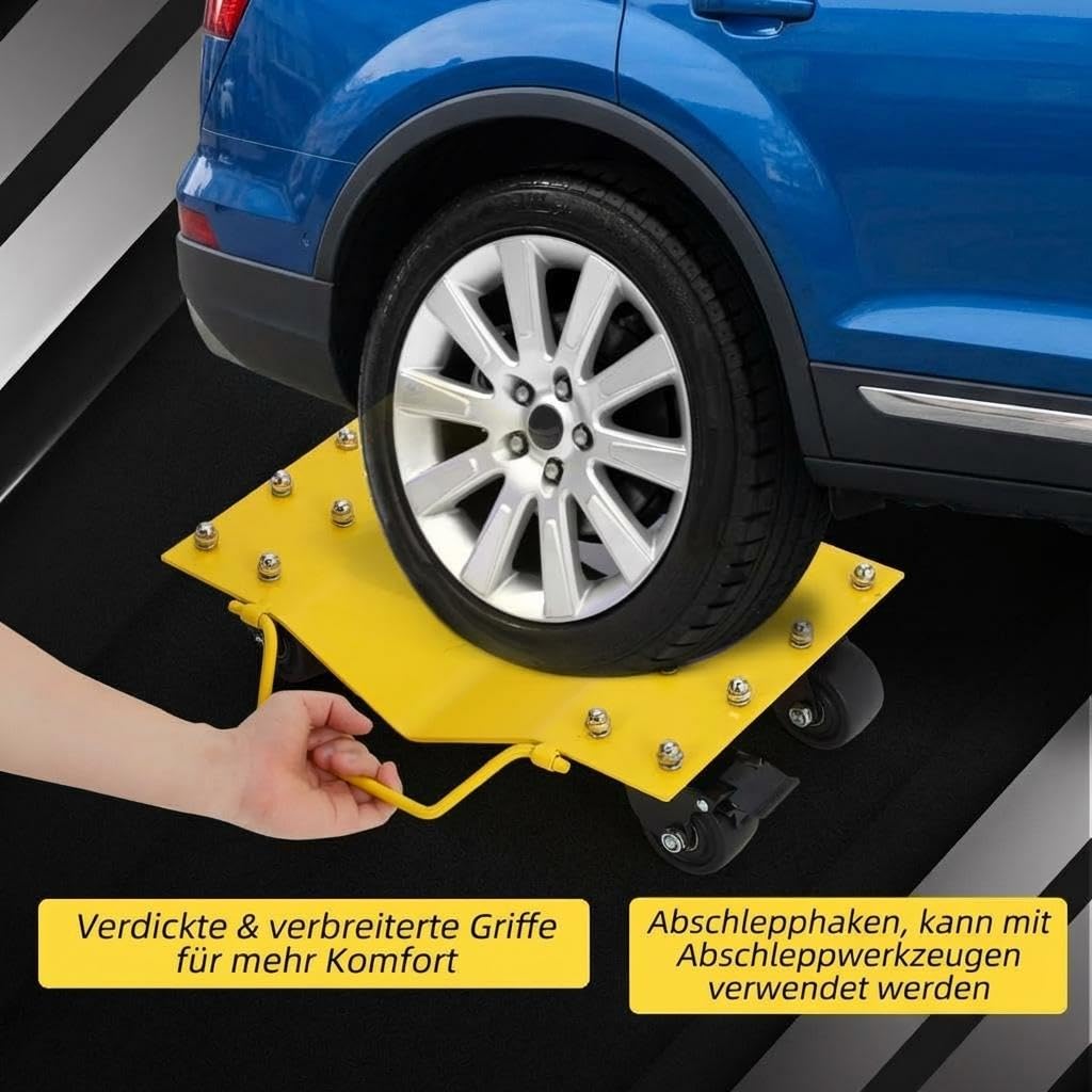 Auto Rangierhilfen Set 4tlg – Fahrzeug-Dolly Bis 3628 kg Tragkraft, 360° Drehbare Rollen, Mit Sicherheitsverriegelung, Rangierroller Für PKW, Motorrad, LKW & Boot, Werkstatt Garage, Gelb
