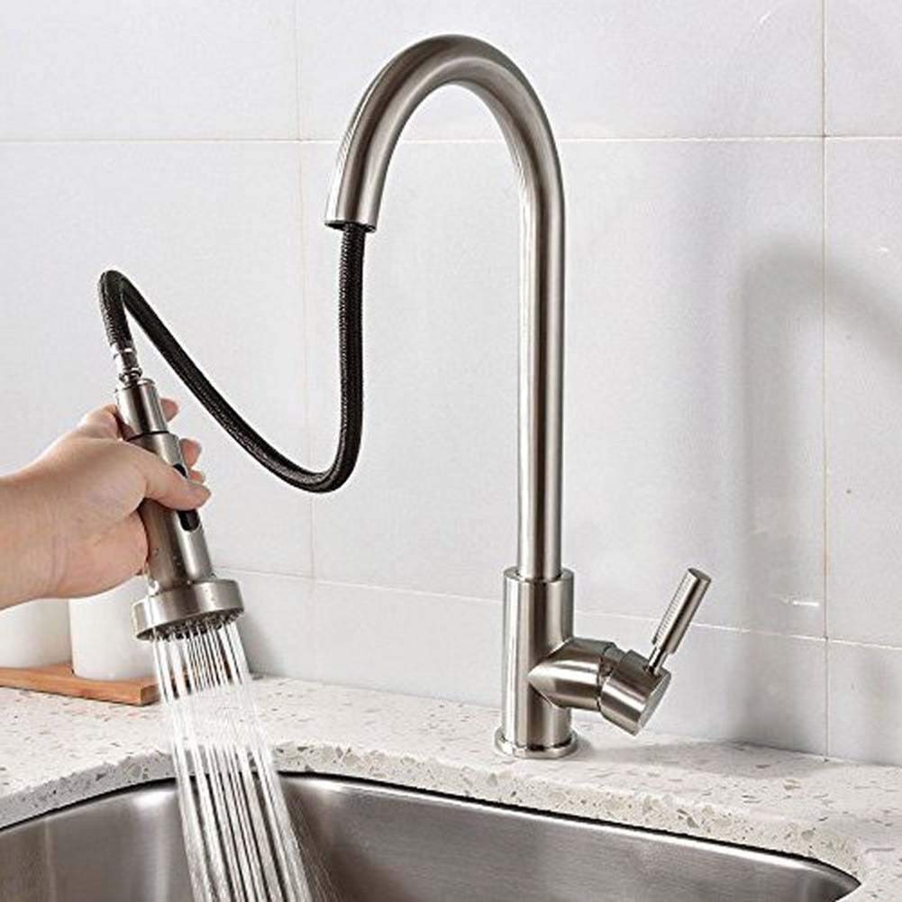Grifo de Cocina, Grifo Cocina Extraible, Giratorio de 360 Grados Grifos Cocina Extensible de 2 Vías para Ahorro de Agua, Grifos para Fregadero con Control de Agua Fría y Caliente, Cepillado