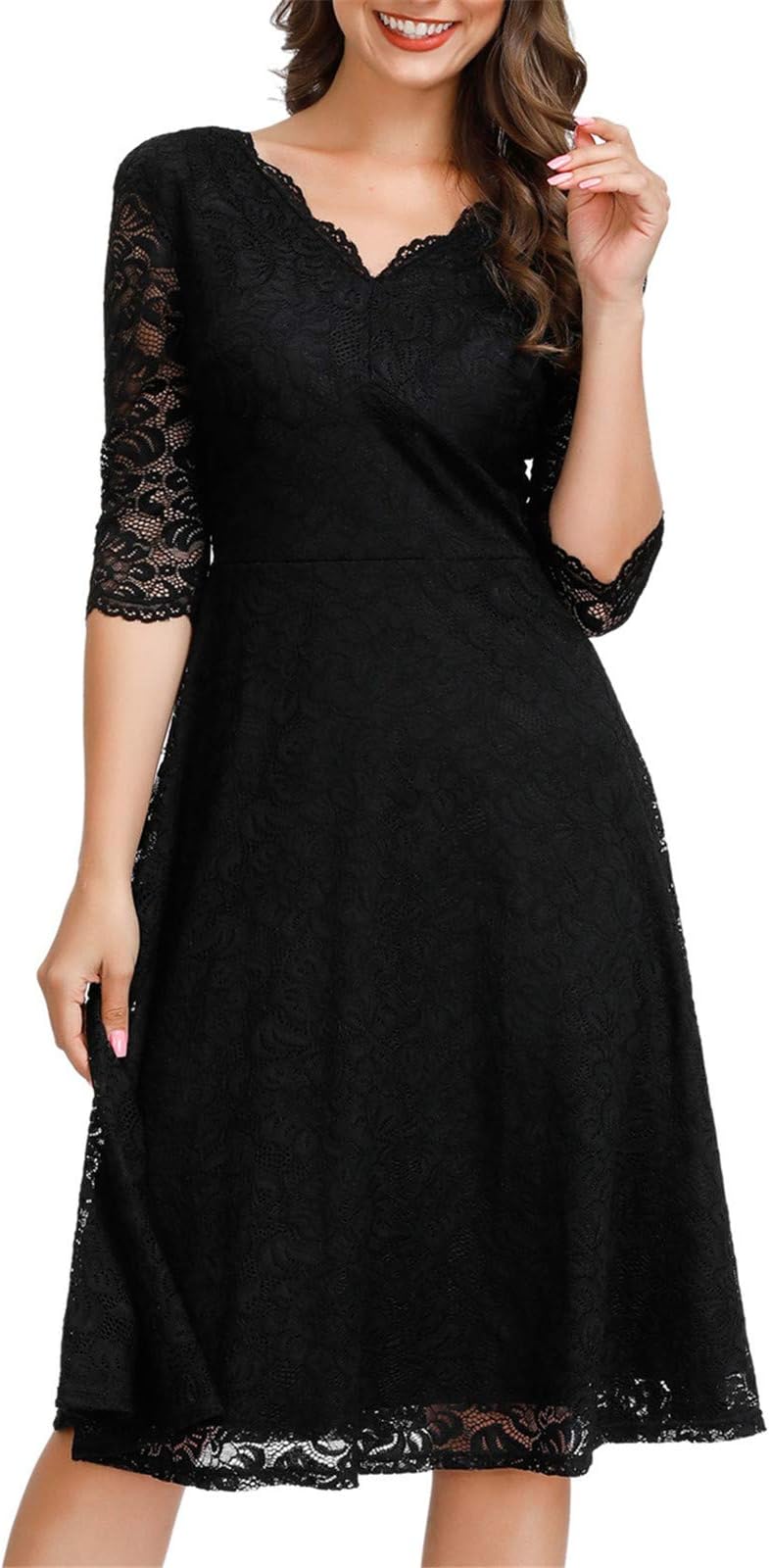 Vintage Dress for Women Cocktail Black Lace Dress Wedding Guest Dress Black L