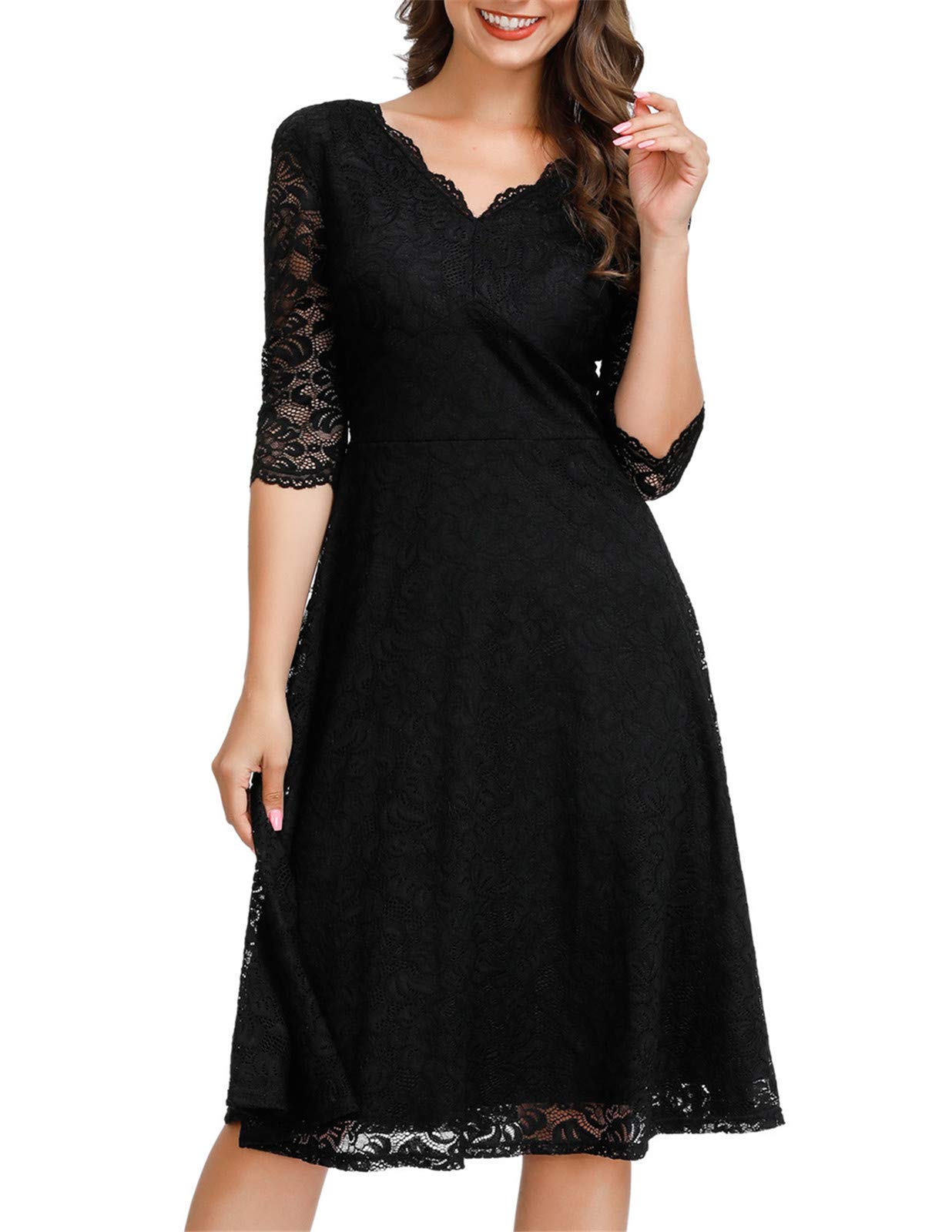 Vintage Dress for Women Cocktail Black Lace Dress Wedding Guest Dress Black L