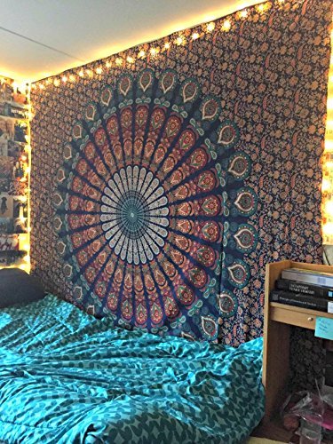 Tapeçaria de mandala de pavão grande mais vendida por Jaipur Handloom – Um hippie perfeito, boêmio,