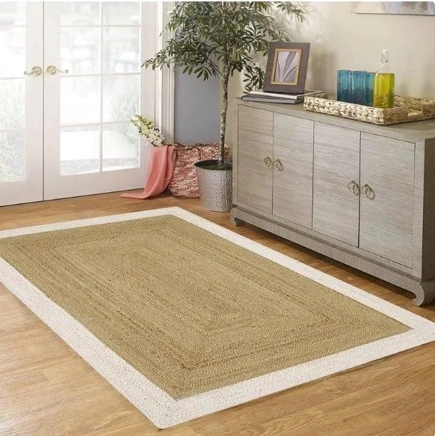 Tappeto reversibile in iuta, 2,8 x 2,7 m, bianco e beige