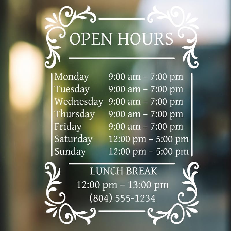 Store Hours Signs for Office – Business Hours Sign – Custom Sign for Office Hours of Operation Signs for Business Vinyl Window Sticker for Door Display