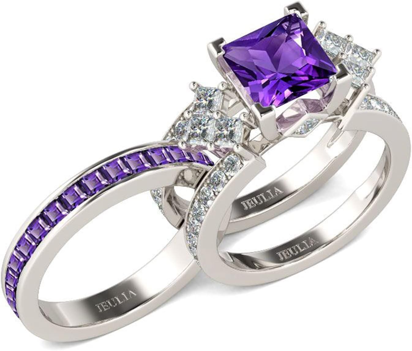 Jeulia 4.1 Carat Bridal Ring Sets for Women Princess Cut Engagement Rings Sterling Silver Wedding Band Interchangeable Rings Promise Anniversary with Jewelry Box